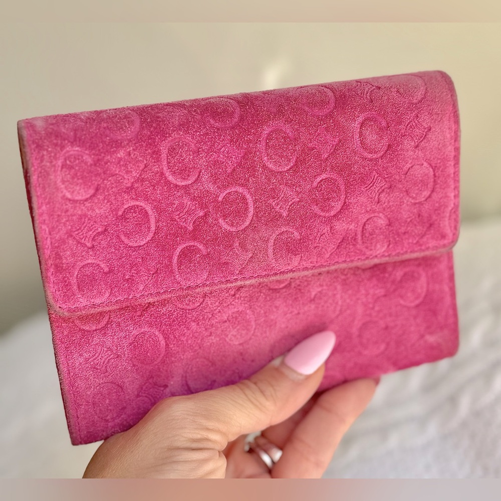 Celine Suede Embossed Pink Wallet